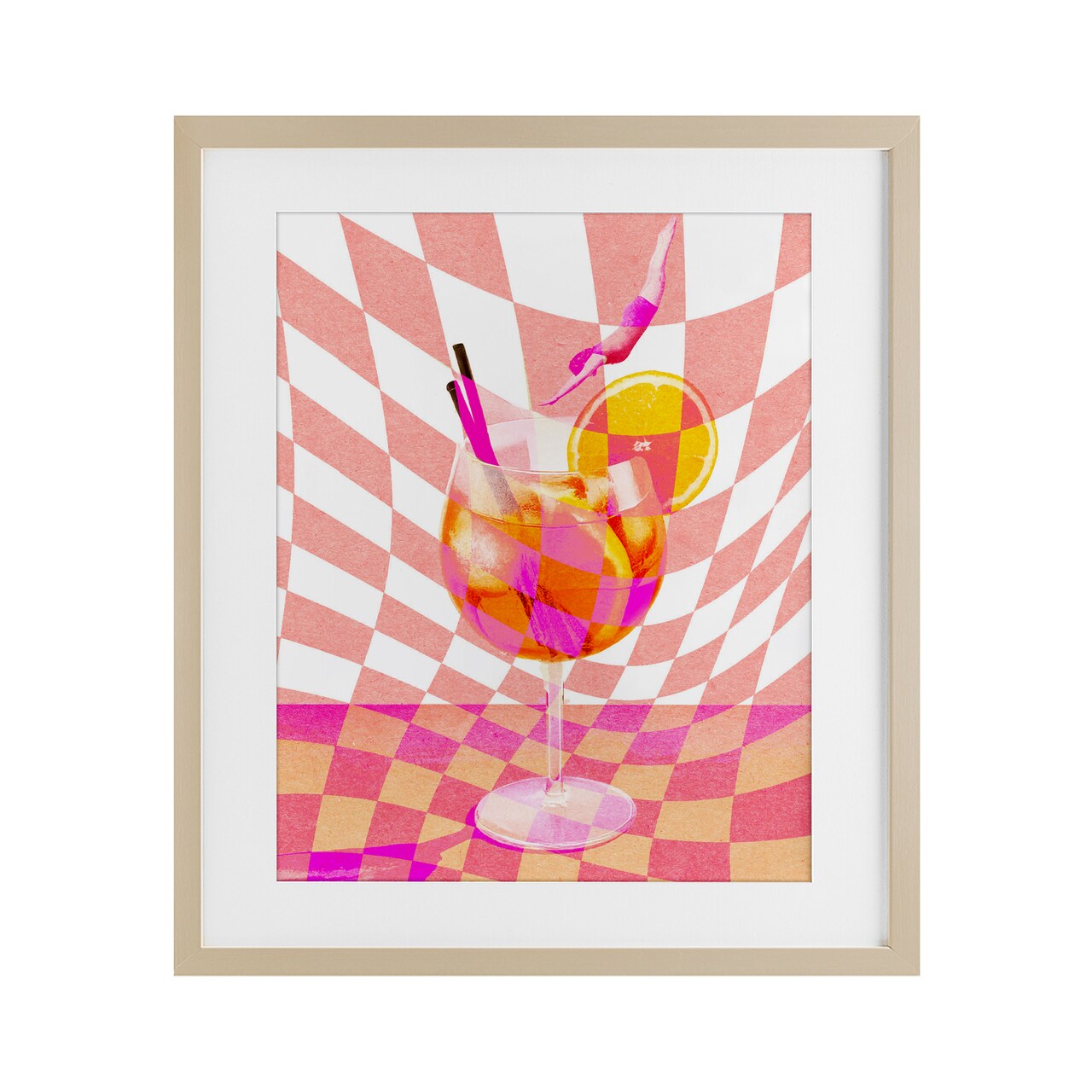 Stupell Industries Retro Checkered Summer Cocktail Framed Print Under Glass, design by Lil' Rue